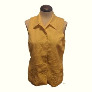 Trousers ECT. Yellow, Sleeveless shirt with embroidery & sequins on it.